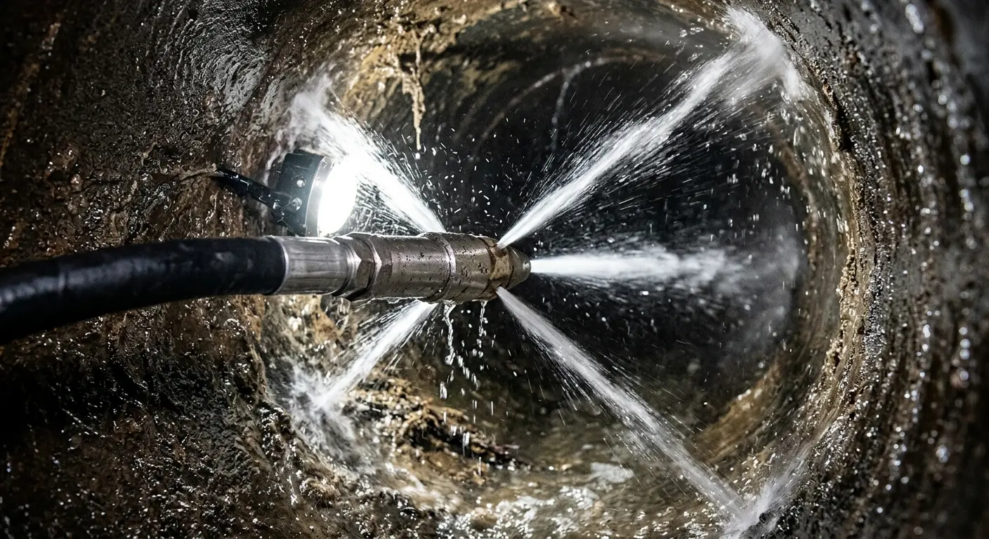 High-pressure hydro jetting nozzle cleaning sewer pipe for Emergency Drain Service in Waterford